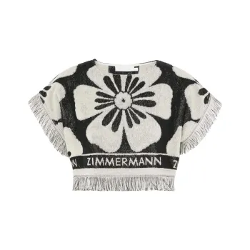 Zimmermann Halliday Logo Intarsia Fringed Hem Towelling Top