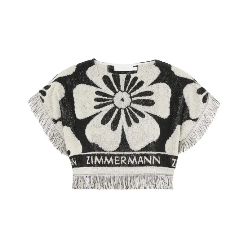 Zimmermann Halliday Logo Intarsia Fringed Hem Towelling Top-0