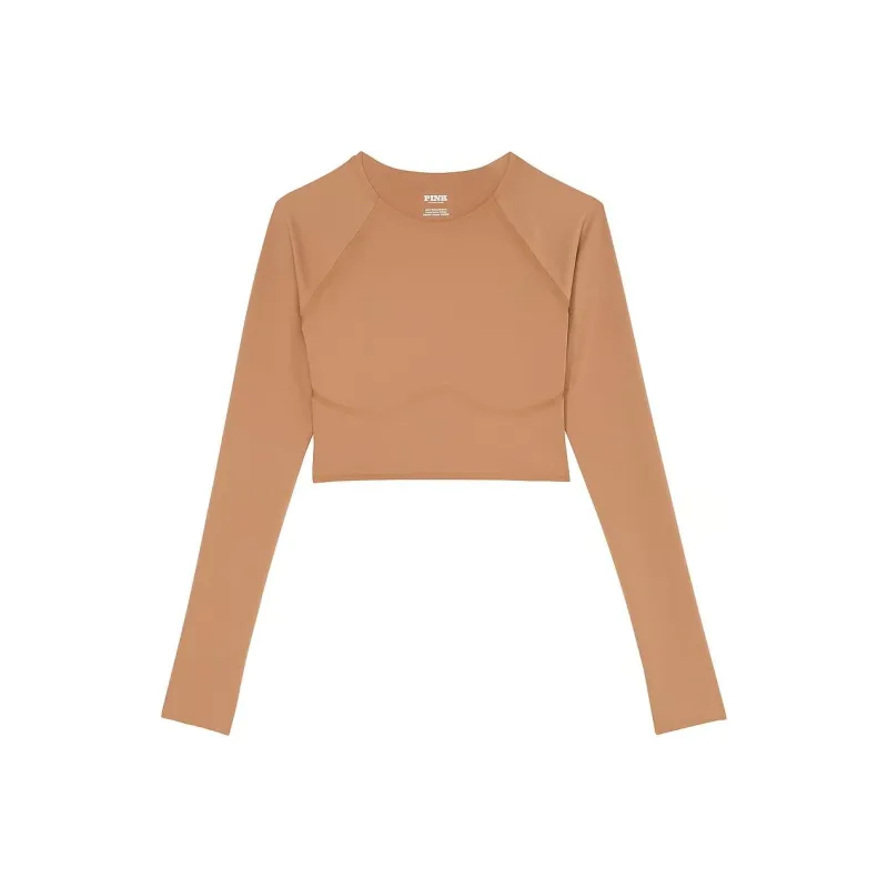 Victoria's Secret PINK Relay Long Sleeve Top / Toffee Crop Top Women's Toffee-0