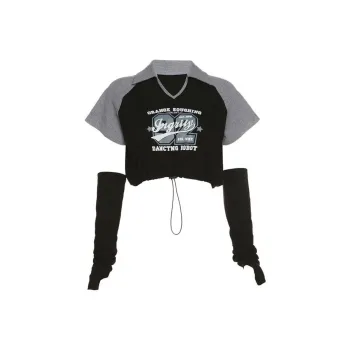 FUSHENG T Shirt Women's Black & Gray With Sleeve Gaiters