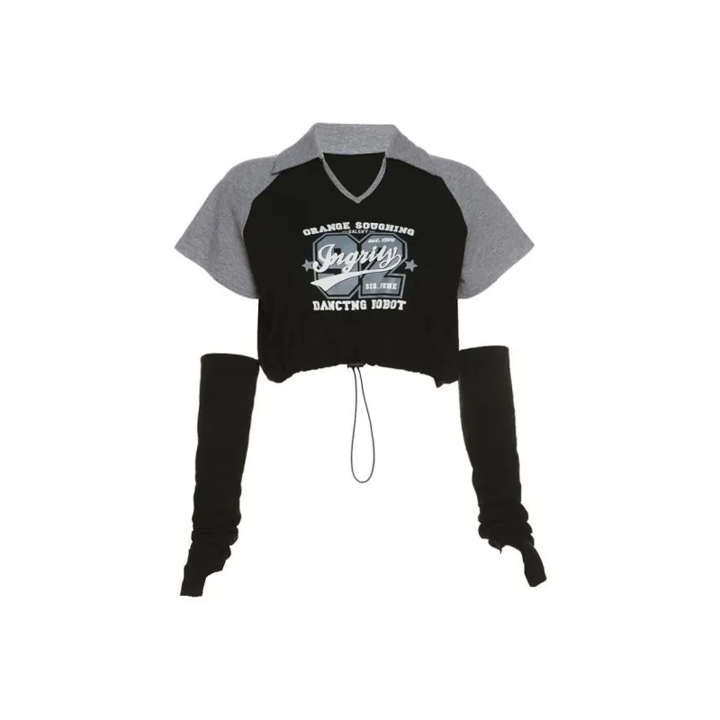 FUSHENG T Shirt Women's Black & Gray With Sleeve Gaiters-0