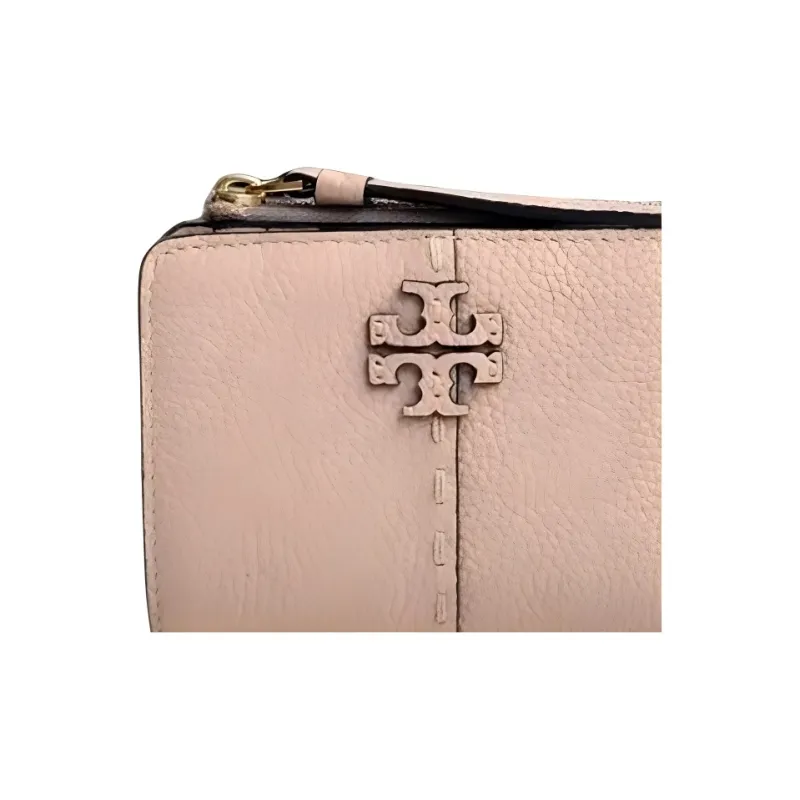 TORY BURCH McGraw Litchi Grain Leather Coin Purses Wallets Women's Pink-1