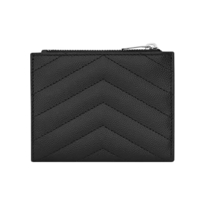 SAINT LAURENT Monogram Calfskin Double Fold Card Holder Women's Black-2