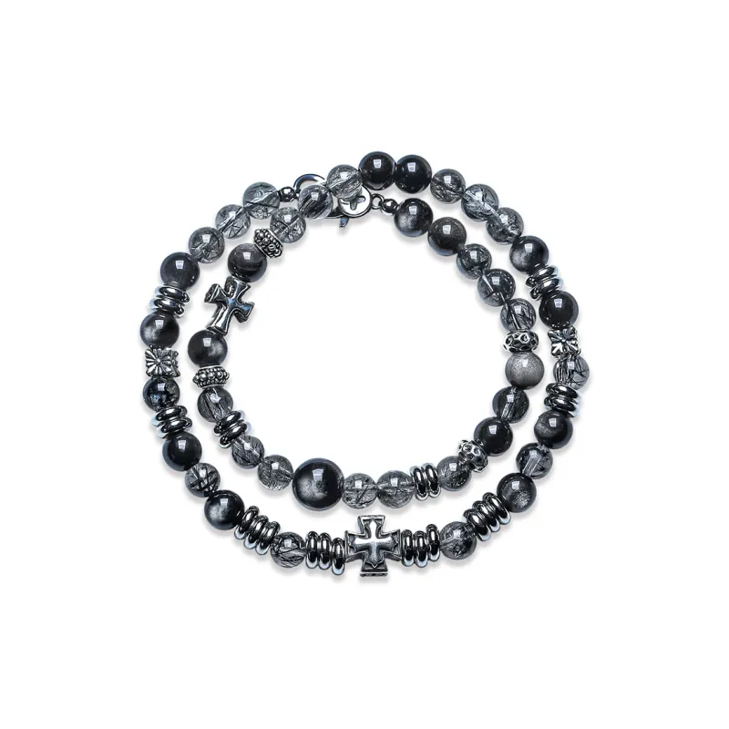 Cuud Natural Obsidian Bracelets Men's-0