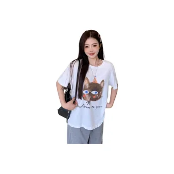 Mu Xiao Xin T Shirt Women's Solid Color Big Head Brown Kitten T Shirt