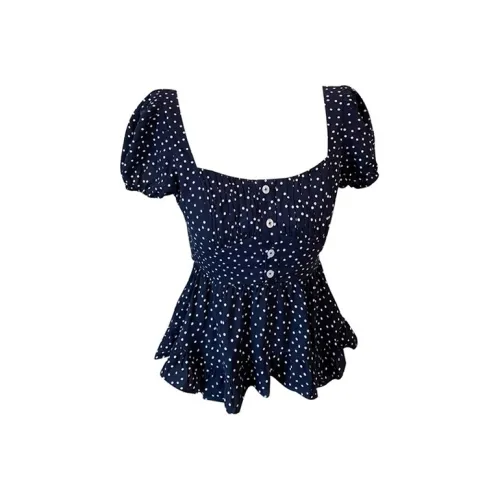 MOONCORE Puff Sleeve T Shirt Women's Navy Blue