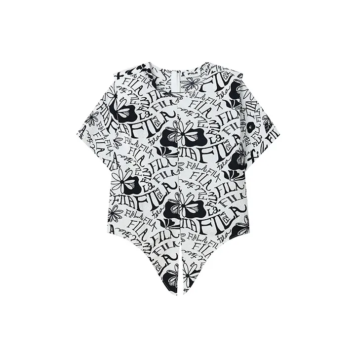 FILA T Shirts Women's Black With White Floral Pattern-0