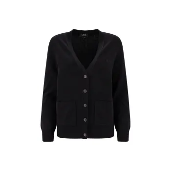 A.P.C V Neck Logo Embroidered Cardigan