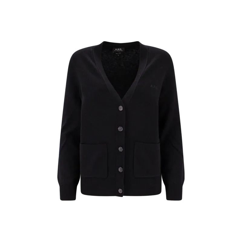 A.P.C V Neck Logo Embroidered Cardigan-0