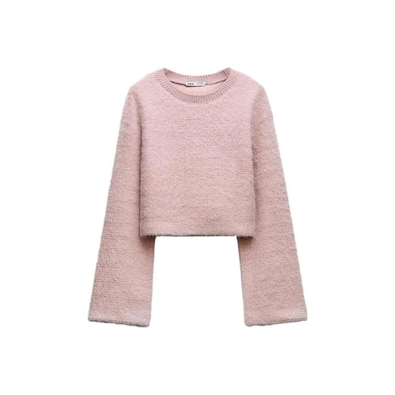 ZARA Crop Tops Women's Light Pink Red-0