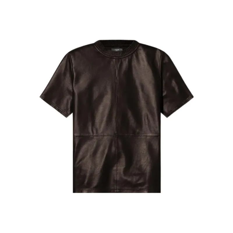AMIRI Crewneck Short Sleeved Leather T Shirt-0