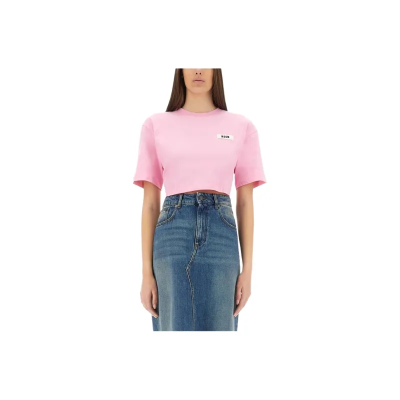 MSGM Tie detail Cropped T shirt-0