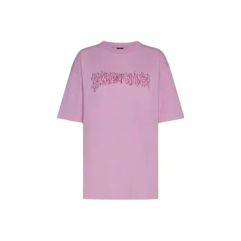 Balenciaga Drop Shoulder Sleeve T Shirt Loose Fit Women's Pink