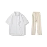 Clothing Set (White Short-Sleeved Shirt+Ecru Casual Pants)