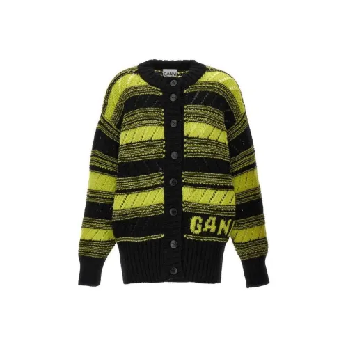GANNI Striped Button-Up Knitted Cardigan