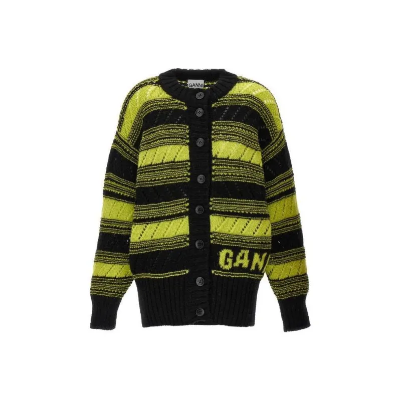 GANNI Striped Button Up Knitted Cardigan-0