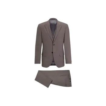 HUGO BOSS Three-Piece Slim-Fit Suit With Double-Breasted Waistcoat Business Suits Men's Light Brown