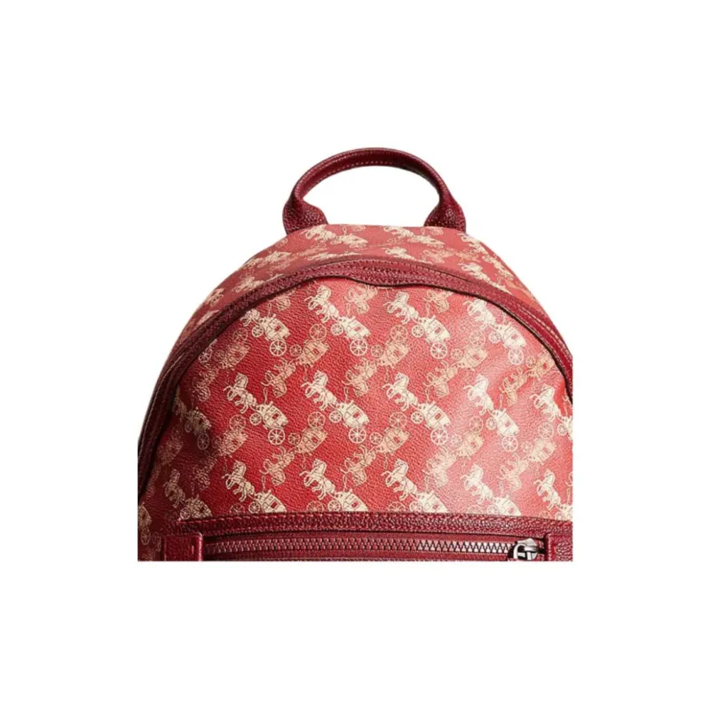COACH Barrow Canvas With Leather Backpack Large Size Women's Red Pink-1