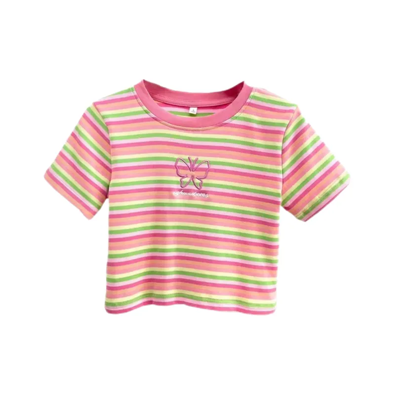 ABBY GODDESS T Shirt Women's Pink Stripes-0