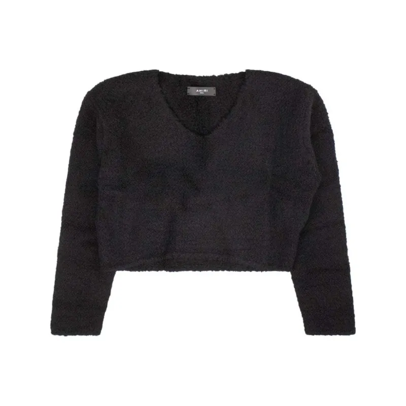 AMIRI Cropped Boucle Sweater 'Black'-0