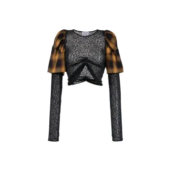 Collina Strade Lace embellished Check print Top