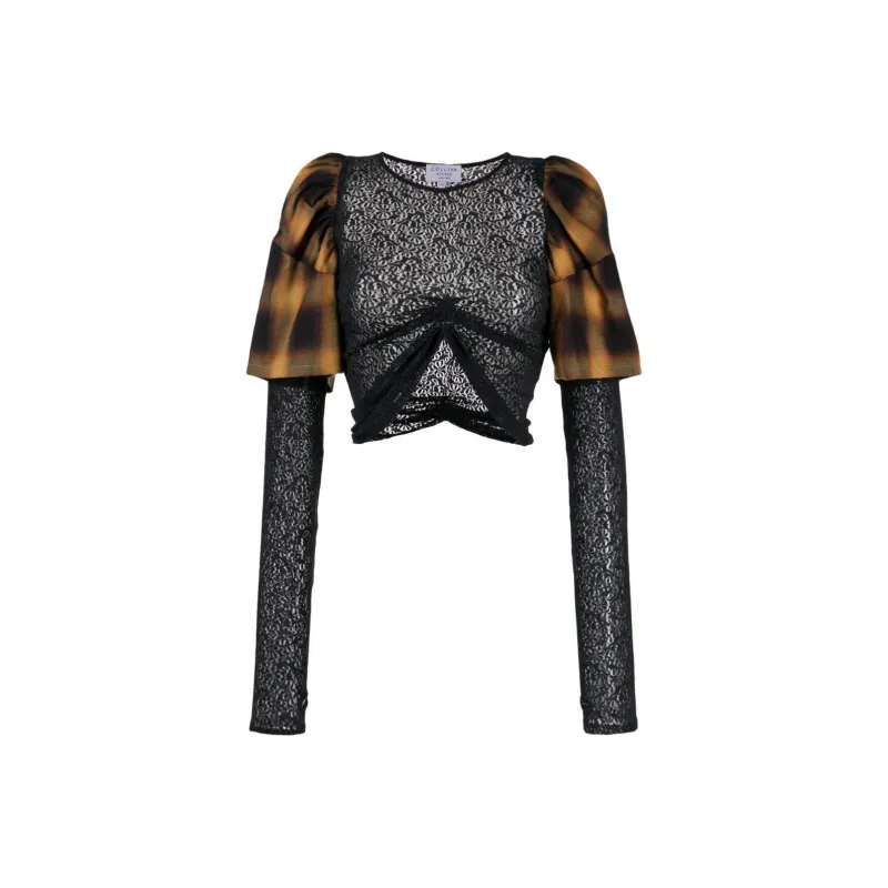 Collina Strade Lace embellished Check print Top-0