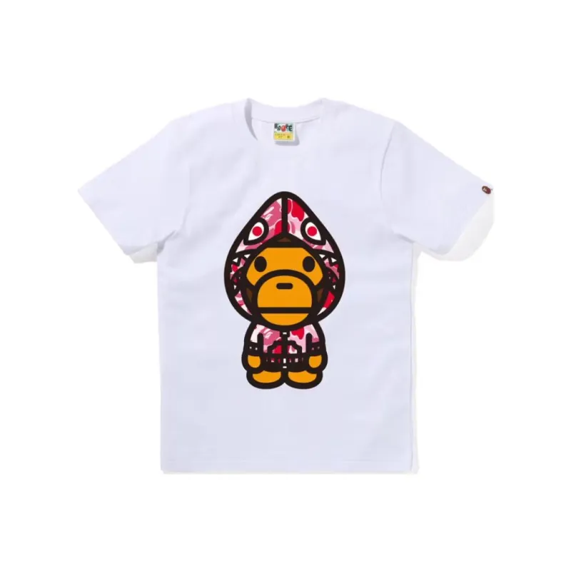 Bape Women's Abc Camo Shark Hoodie Milo Tee White/Pink-2