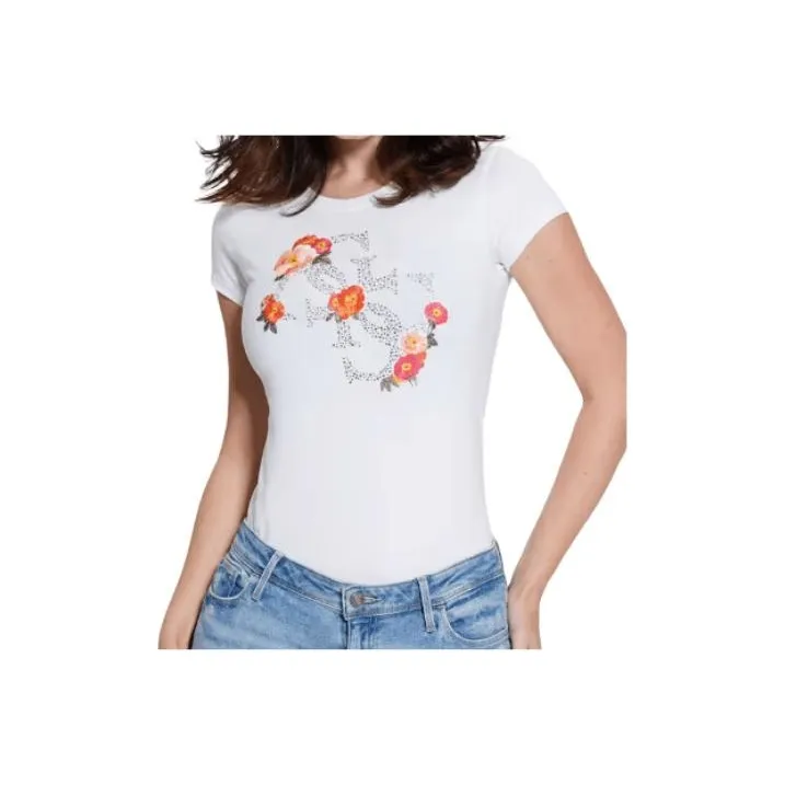 GUESS Quattro G Floral Tee T-Shirt Women's Pure White-0