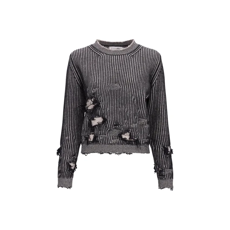MM6 Maison Margiela Crewneck Distressed Effect Knitted Jumper-0