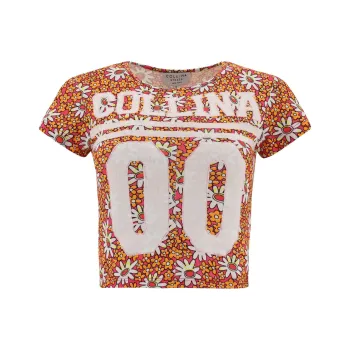 Collina Strade Floral Printed Crewneck Cropped T Shirt