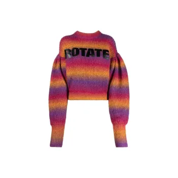 Rotate Intarsia logo Striped Cropped Jumper
