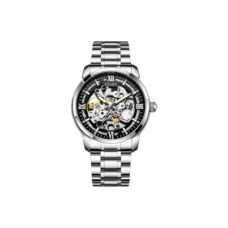 AOUKE China Chic Mechanical Movement Stainless Steel Watchband Watch Men's Watches Cut Out Dial-0