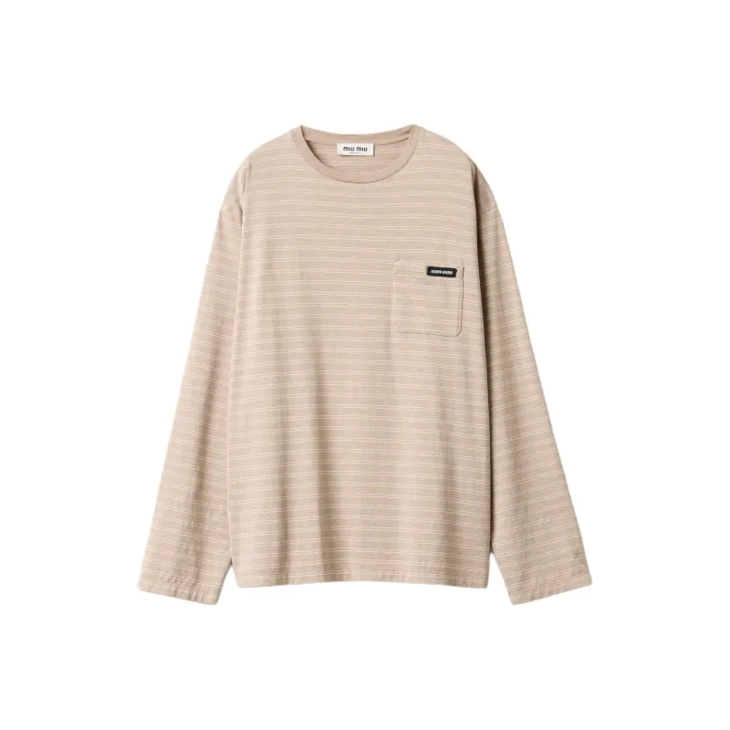 MIU MIU Drop Shoulder Sleeve T-Shirt Women's Cameo Brown Beige-0