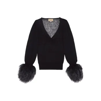 GUCCI Feather cuffs V neck Jumper