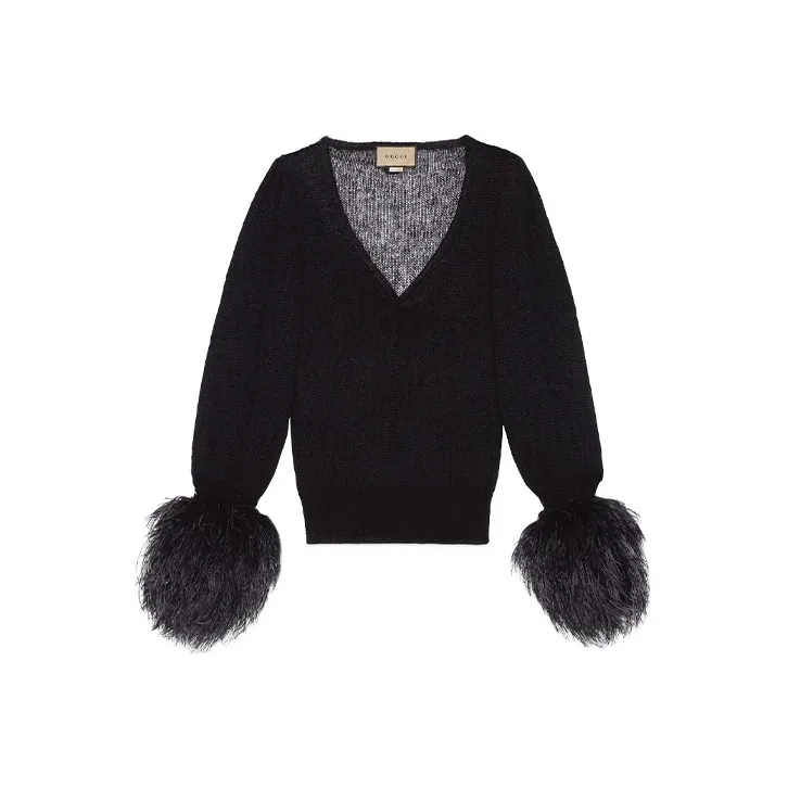 GUCCI Feather cuffs V neck Jumper-0