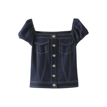 Miss Chipmunk Crop Top Women's Denim Blue
