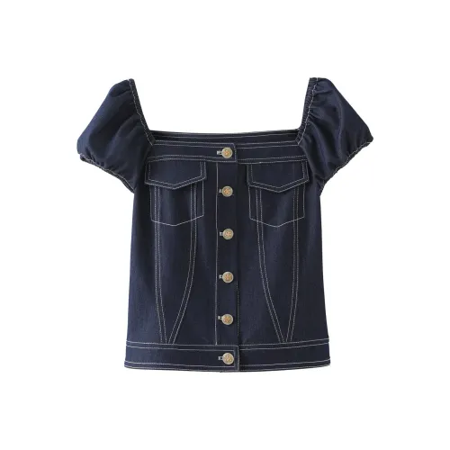 Miss Chipmunk Crop Top Women's Denim Blue