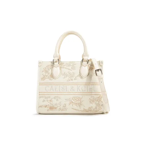 CAEISL&KCIEL Synthetic Leather Tote Handbag Women's White With Embroidery
