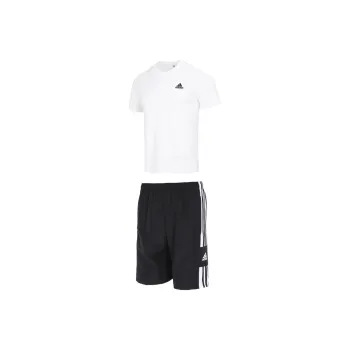 Adidas Casual Sportswear Men Clothing Set White T Shirt+Black Shorts