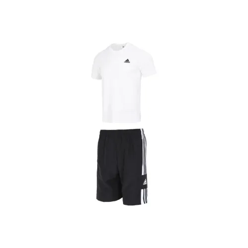 Adidas Casual Sportswear Men Clothing Set White T Shirt+Black Shorts