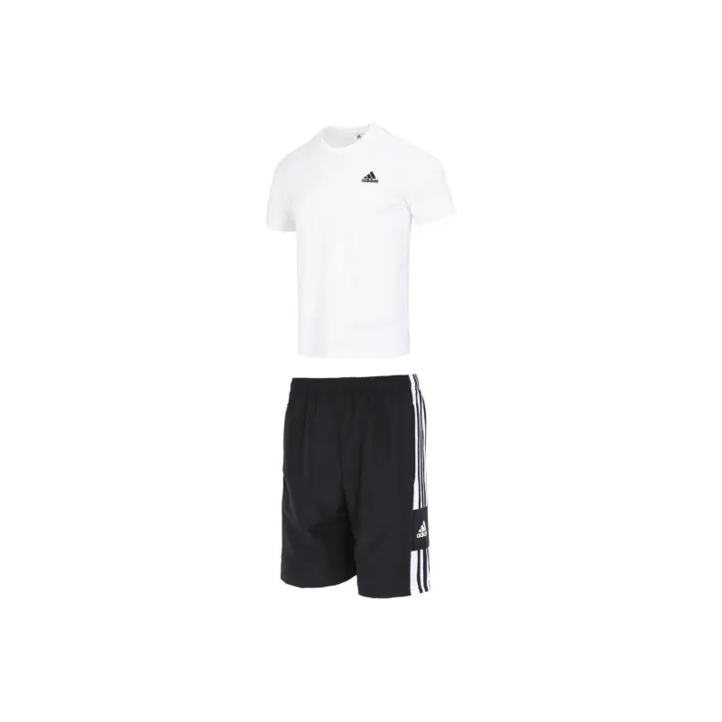 Adidas Casual Sportswear Men Clothing Set White T Shirt+Black Shorts-0