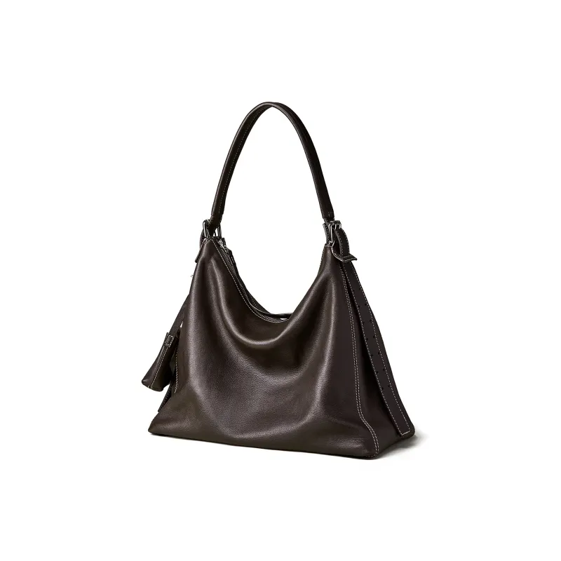 KAISER Top Grain Vegetable Tanned Cow Leather Tote Bag, Shoulder Bag Women's Black/Coffee-7