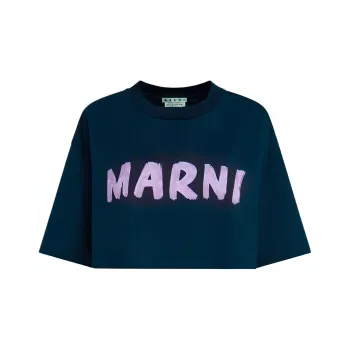 MARNI Logo print Cropped Cotton T shirt