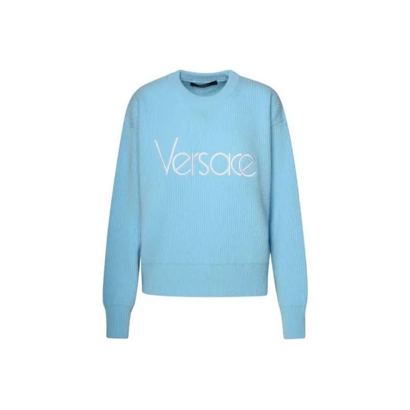 VERSACE Logo Embroidered Knitted Jumper-0