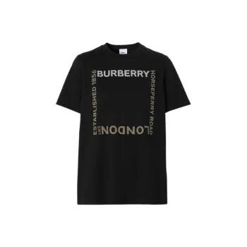 Burberry Letter Print Crew Neck Straight Fit Short Sleeved T Shirt T Shirt Women's Black