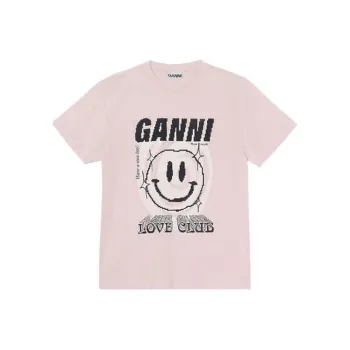 GANNI Basic Jersey Smiley Print O Neck Relaxed T Shirt 'Light Lilac'