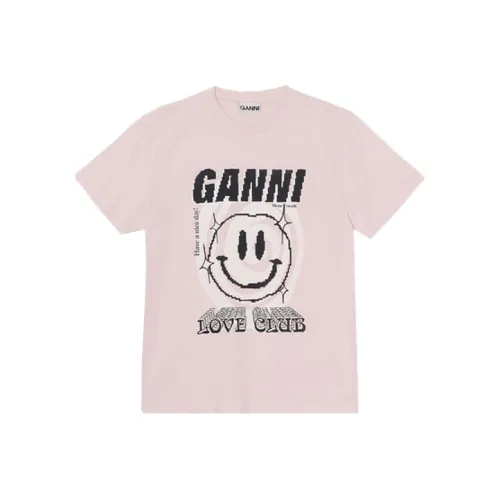 GANNI Basic Jersey Smiley Print O Neck Relaxed T Shirt 'Light Lilac'