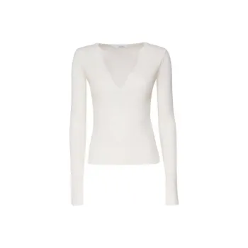 MaxMara V Neck Ribbed Knit Straight Hem Top