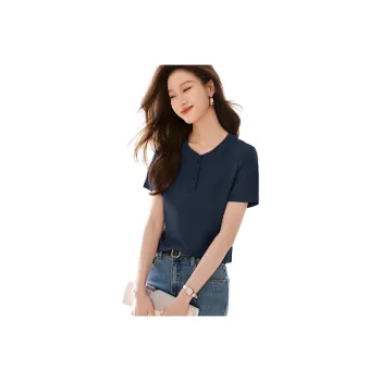 Mo Han Yi Mei SS24 T Shirt Women's Navy Blue