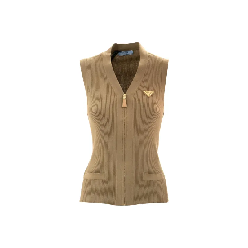 PRADA V Neck Zip Up Knit Vest-0